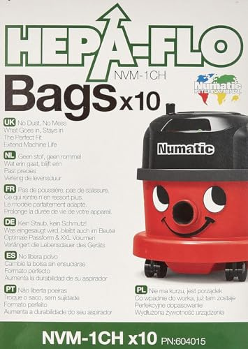 Numatic Hepa-Flo NVM-1CH Staubsaugerbeutel 10er Pack | Original Vlies-Filterbeutel für Henry, Hetty, James, Junior, Harry & alle Numatic Sauger | XXL-Volumen, staubfreie Entsorgung, Filterklasse E11