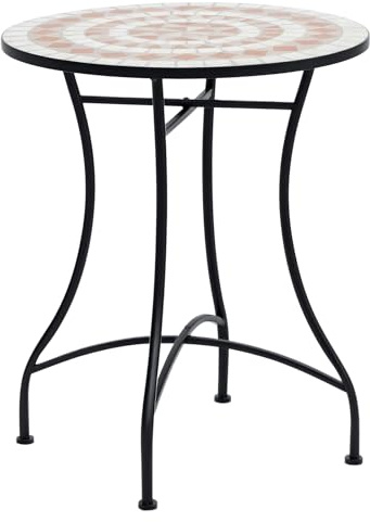 Outsunny Gartentisch Mosaiktisch Balkontisch Beistelltisch Seviertisch rund Stahl + Keramik Orange + Weiß Ø60 x H71 cm