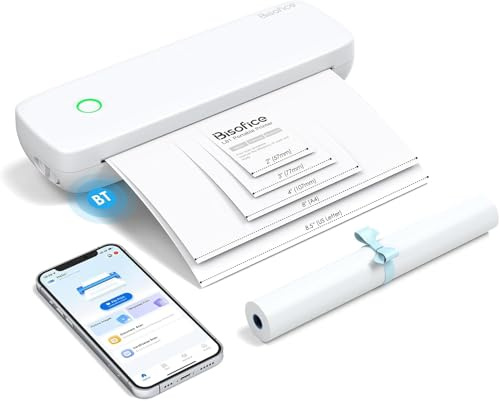 Bisofice L81 Mobiler Drucker Thermodrucker A4 mit Thermopapier, Kabelloser Mobiler Drucker A4 für Unterwegs, Portabler Printer Tragbarer Drucker für Handy & Laptop