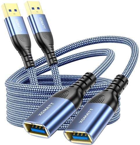 XGMATT USB Verlängerung Kabel 2 Stück 2M,USB 3.0 Verlängerungskabel A Stecker auf A Buchse mit eleganten Alluminiumsteckern, Nylon Stoffmantel für Kartenlesegerät,Tastatur, Drucker, Scanner, Kamera