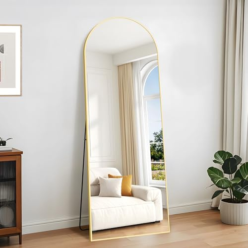 KOCUUY Bogen Standspiegel, 180 x 66 cm Großer Gewölbter Ganzkörperspiegel, Groß Wandspiegel mit Gold Aluminium Rahmen, Hängend, Stehend, Kippbar, für Wohnzimmer, Schlafzimmer und Flure