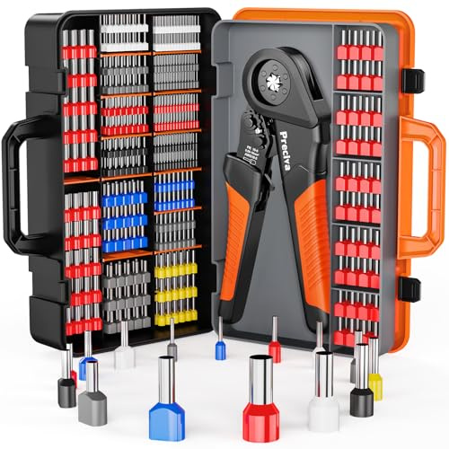 Crimpzangen Aderendhülsen Set, Preciva 0.08-16mm² Aderendhülsenzange Sechskant Crimpzange Presszange mit 950 Stück Einzeilige Aderendhülsen + 350 Stück Twin Aderendhülsen