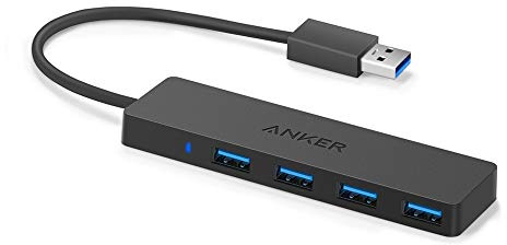 Anker 4-Port USB 3.0 Ultra Flacher Datenhub, Geeignet für MacBook, Mac Pro/mini, iMac, Surface Pro, XPS, Notebook PC, USB Flash Drives, Mobile HDD, und mehr