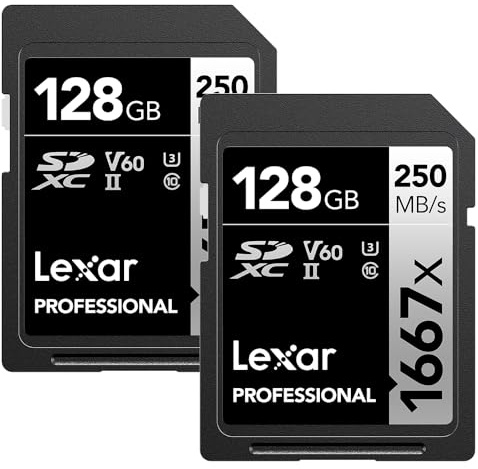Lexar 128 GB (2er-Pack) Professionelle 1667x SDXC-Speicherkarten, UHS-II, C10, U3, V60, Full-HD und 4K-Video, bis zu 250 MB/s Lesen, für professionelle Fotografen, Videofilmer, Enthusiasten