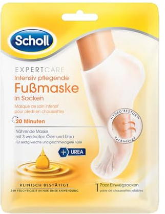 Dr. Scholl's Intensiv pflegende Fußmaske für besonders trockene Haut - Weiche und glatte Füße in nur 20 Minuten, Ölmischung mit Avocado, Argan und Jojoba, einfach anzuwenden, nicht fettend, 1 Paar