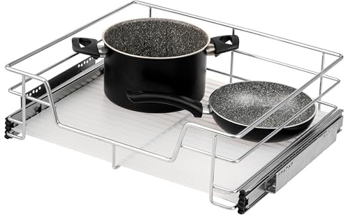bremermann Teleskopschublade 60 cm mit Einlegeboden, Küchenschublade zum Nachrüsten, Vollauszug mit Teleskop-Schienen, Schrankauszug ideal für Küche, Bad & Schlafzimmer, aus Metall (Chrom)