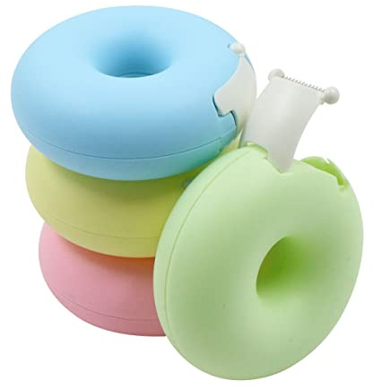 xtemtoamz Klebefilm Klebebandabroller Tischabroller Tape Abroller - Donut Form Mini Bandschneider Schreibtisch Accessoire Fester Stand FüR Schule, Zuhause Und BüRo, Pink Gelb Blau GrüN 4 StüCk
