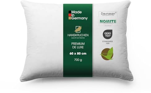 Hanskruchen® Premium de Luxe Daunenkissen 60x80 cm - Made in Germany Daunen Kopfkissen aus 100% Baumwolle - 3 Kammer Daunenkissen für Allergiker [1er Pack]