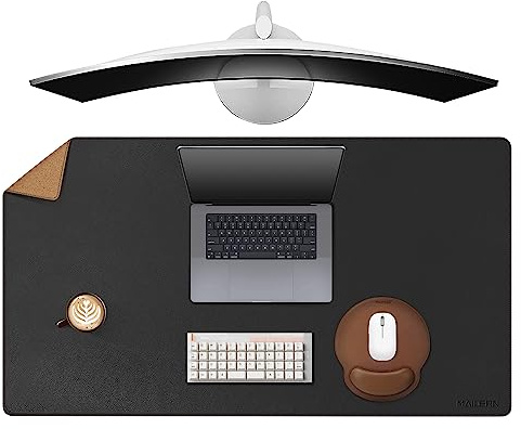 MAIDERN Schreibtischunterlage Doppelseitig - Leder & Kork, 100x60 cm XXL Mauspad, Wasserdichte Tischmatte für Büro, Homeoffice und Gaming, Rutschfest, Schwarze Schreibtischauflage