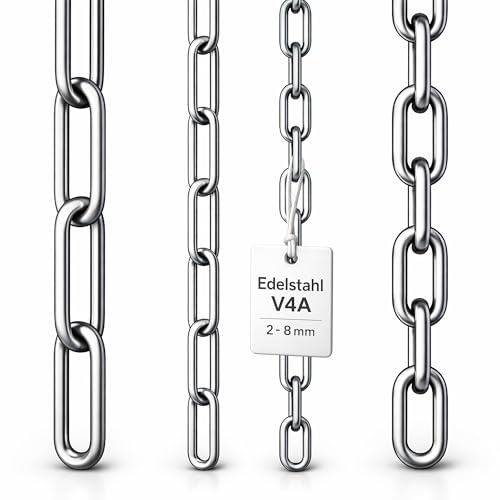Edelstahlkette VA4 Rundstahlkette Ankerkette Edelstahl Kette Stahlkette ähnl. DIN 766 / DIN 763 (Langgliedrig - 4 mm = 2 Meter)