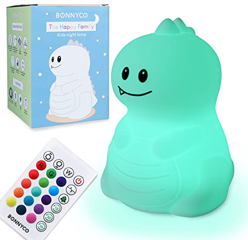 BONNYCO Nachtlicht Kinder Dinosaurier 16 Farben mit Timer, Berührungssensor | Nachtlicht Baby mit Fernbedienung. Nachttischlampe Kinder Silikon BPA-Frei. Nachtlampe Kinderzimmer Deko, Geschenke Baby