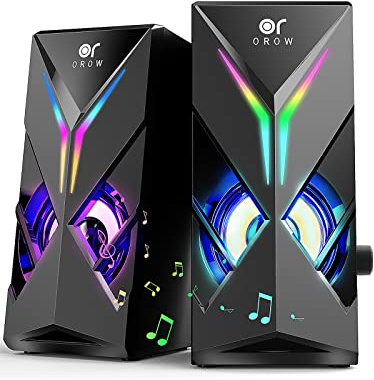 OROW PC Lautsprecher,10W RGB Gaming Lautsprecher für PCUSB-Betriebene,3.5mm Jack,Desktop Lautsprecher mit Buntem LED-Licht,Mini Computer Lautsprecher(S201)