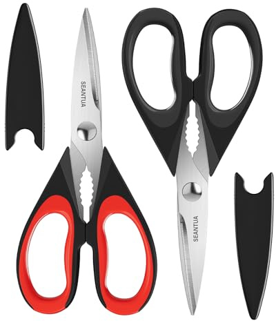2-Pack Küchenschere Allzweck, Strapazierfähige Schere Küche für Fleisch, Geflügel, Fisch, Spülmaschinenfeste Küchenscheren, Edelstahl Haushaltsschere für die Küchenarbeit Kräuter Gemüse