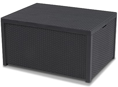 Allibert by Keter Gartentisch Arica, Graphit, mit Stauraum, Deckel abnehmbar, Kunststoff, Flache Rattanoptik, 79 x 59 x 42 cm