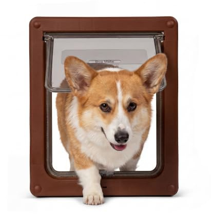 Dog Mate Verriegelbare Hundeklappe für mittelgroße Hunde (215), Braun | Klappe für mittelgroße Hunde und große Katzen, geeignet für PVC, Wand und Holz