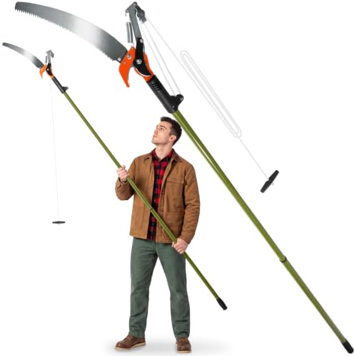 tectake® Astschere Teleskop mit Seilzug und Säge, Handsäge, max. Arbeitshöhe 4 Meter, Baumsäge, Baumschere Hochentaster, Gartenwerkzeug mit Teleskopstange mit Sägeblatt 161-258 cm ausziehbar