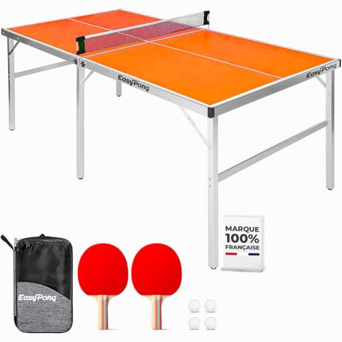 EasyPong® | Tischtennisplatte Orange | 182x91 cm | Premium Qualität | Leicht zu transportieren | Stabil | Ideal für Drinnen & Draußen | 2 Schläger + 4 Bälle | OriginalCup®