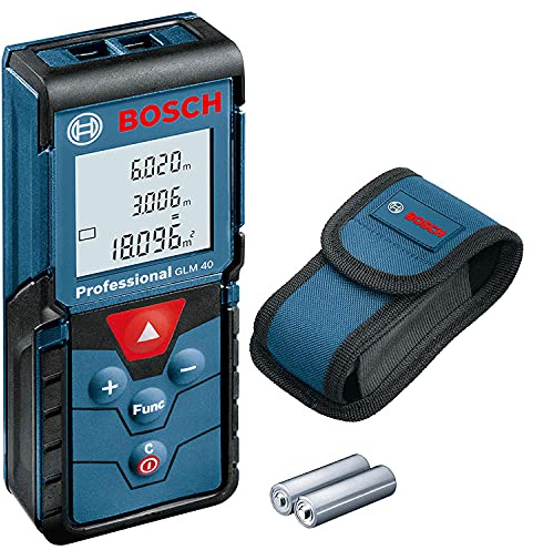 Bosch Professional Laser Entfernungsmesser GLM 40 (Flächen-/Volumenberechnung, max. Messbereich: 40 m, 2X 1,5-V Batterien, Schutztasche)