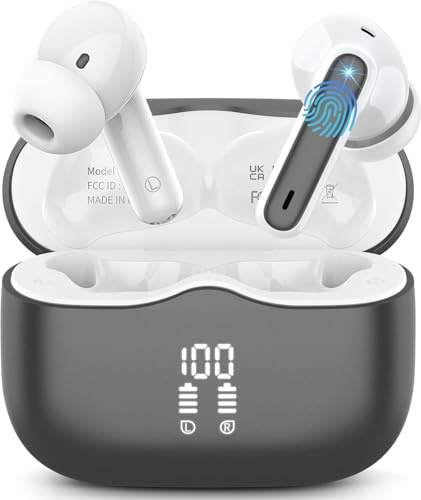 Bluetooth Kopfhörer, Kopfhörer Kabellos Bluetooth 5.3 In Ear Kopfhörer mit 4 ENC Mic, Kabellose Kopfhörer Tiefer Bass 40Std Wireless Earbuds Noise Cancelling, IP7 Wasserdicht, LED-Anzeige, Dunkelgrau