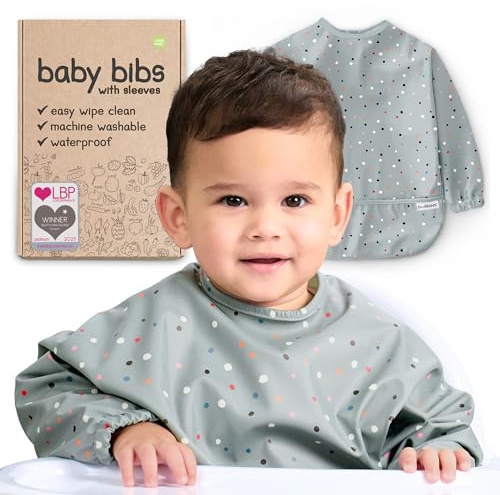 Nombear Baby Lätzchen mit Ärmeln für BLW (6 bis 24 Monate) | Wasserdichtes Ärmellätzchen Alternative zu Silikonlätzchen, Ganzkörper Lätzchen Baby, Babylatz Beikost Zubehör