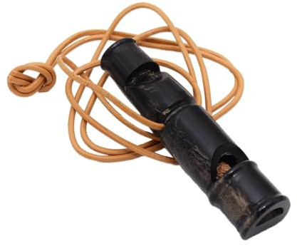 Romneys Handgearbeitete Büffelhornpfeife (Pfiff + Triller) – Naturprodukt mit Lederband, robust & weit hörbar – ideal für Hundetraining, Jagd & Outdoor (9 cm)