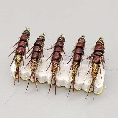 5Pcs Fliegenfischhaken, Nymphe, Steinfliege, Köder, Fliegenköder für Forellen, Barsch, Äsche