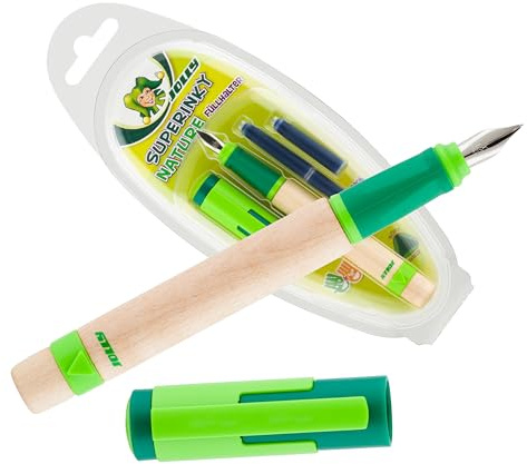Jolly Superinky Nature Füllhalter + 3 Tintenpatronen blau | Links- und Rechtshänder | belastbare Feder für langes Schreibvergnügen