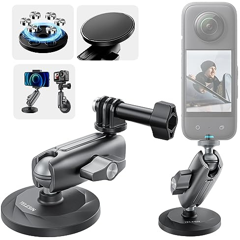 TELESIN Magnet Halterung für GoPro Auto Halterung für DJI Osmo Action 6 5 Pro/4/3 Pocket 3, GoPro Hero 13/12/11/10, Insta360 X5 X4, Starke Magnetische Halterung mit 360° Drehung, Action Kamera Zubehör