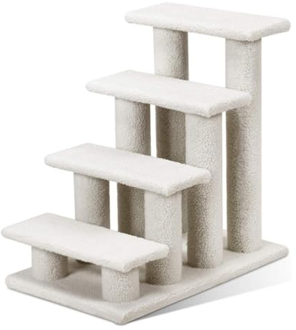GYMAX Tiertreppe 4 Stufen Katzentreppe Hundetreppe Treppe für Katze Kletterbaum Katzenbaum 60,5 x 41 x 60,5 cm (Weiß)