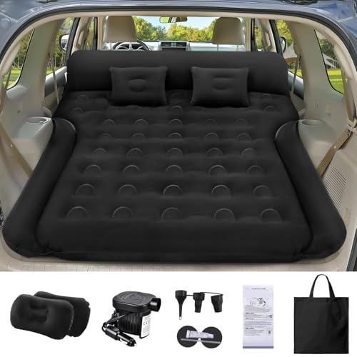 YOOHBERRYS Auto Matratze, 182 * 144cm SUV Auto Luftmatratze mit Luftpumpe, 2 Kissen, Verdickte Beflockung Aufblasbare Auto Bett Kofferraum für Camping Reisen Outdoor