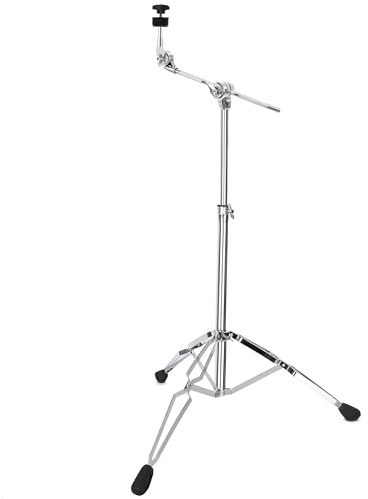AKOZLIN Boom Cymbal Ständer, Beckenständer mit Galgen, 84-115 cm Höhenverstellbar, Doppelt Verstrebtes Stativ, Chrom