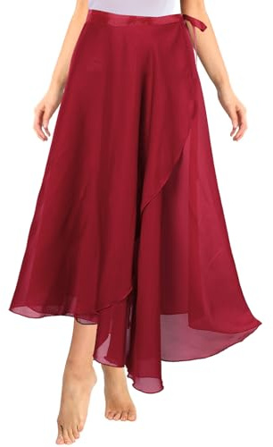 Lusofie Ballett Wickelrock Chiffon Tanz Schwarz Rot Weiß Damen Langer Tanzrock Transparenter Ballettrock Tutu Ballett Chiffonrock mit Verstellbarem Gürtel Tanzrock Damen Balette Kleidung Mädchen