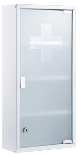 Zedelmaier Medizinschrank aus Edelstahl,Medikamenten Aufbewahrung,Medikamentenschrank 4 Fächer,Apothekerschrank,Badezimmerschrank,Hängend,Abschließbarer Medizinschrank,57 x 27 x 12 cm,Weiß