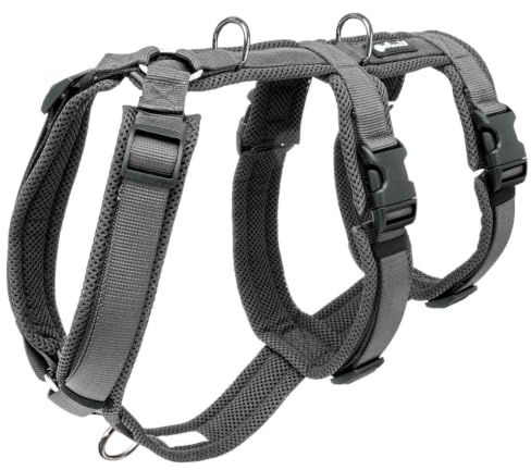 Petlando Sicherheitsgeschirr Mesh, ausbruchsicher, Anthrazit, L | Für große Hunde, gepolstert, atmungsaktiv, stufenlos verstellbar, Hundegeschirr mit extra Bauchgurt, Panikgeschirr