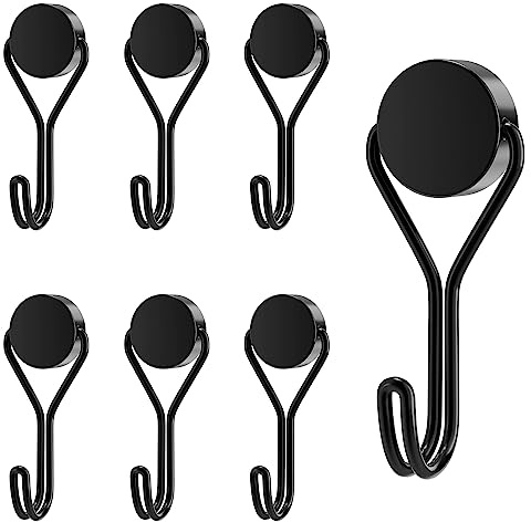 MOGADEE® Magnethaken, 6 Stück Magnethaken Schwarz Extra Stark für Küche, Gadgets, Schlafzimmer, Schließfächer, Büro， Kühlschränke, Aufhängen Dekorative Lichter, Grill, Gartenwerkzeugen - 20G