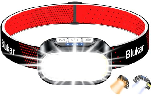 Blukar Stirnlampe LED 2 Farbtemperatur Aufladbar,2000L Superhell Kopflampe | Dimmbar, Rotlicht & Sensor, 12 Lichtmodi, Wasserdicht & 30H+ Dauer für Stromausfälle/Camping/Laufen