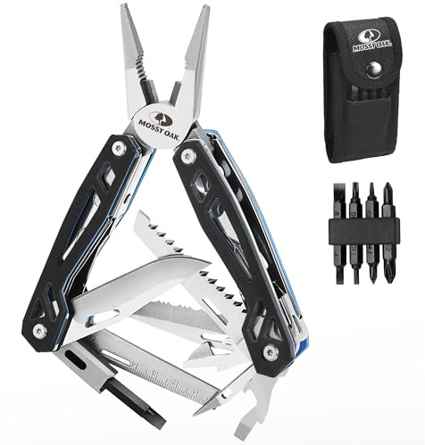 Mossy Oak Multifunktionszange | Faltbares Werkzeug mit 4 Bits, Messer, Lineal und Säge, mit Tragtasche, für Wandern, Camping und Reparaturen