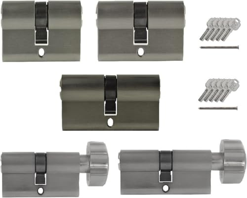 5 Schließzylinder gleichschließend versch. Größen mit 10 Schlüssel (mit Not- und Gefahrenfunktion) Metallic Silber Grau