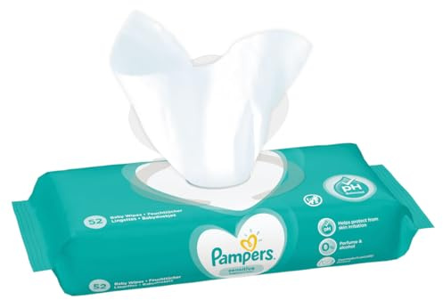 Pampers Sensitive Feuchttücher 12 Packungen mit 52 Stück - 624 Feuchttücher, ohne Duft, für eine sanfte und weiche Reinigung