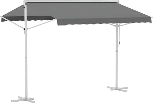 Outsunny Standmarkise Gartenmarkise Markise mit Faltarm Kurbel Terrasse Grau 3x3m