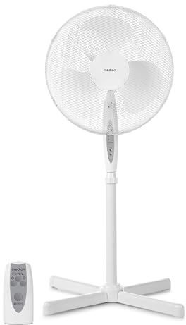 MEDION Standventilator mit Fernbedienung, drei Geschwindigkeitsstufen, 45 Watt Leistung, 36 cm, Schwenkfunktion, Oszillation, verstellbare Höhe, MD18795, weiß