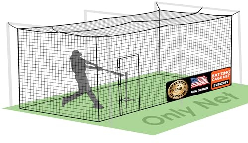 Baseball-Käfignetze, professionell, vollständig geschlossen, Robustes PE-Käfignetz mit Tür, 4.8 cm Netz, 66 cm Hx66 cm Bx66 m L Baseball- und Softballkäfignetz, nur Netz ohne Stangen und Rahmen-Sets