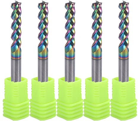 4mm Hartmetall-quadratische Endfräse für Aluminiumkupferanwendungen, 3-Flöte, 4mm Schneiddurchmesser, 4mm Schaft, DLC-Beschichtung, CNC-Fräserbits, Endfräserbits, U-Type Design, 5-Pack (4 x 4 x 17mm)
