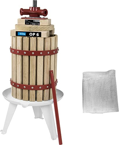 Güde 30001 Obstpresse OP 6 (Saftpresse und Beerenpresse, mechanische Presse inklusive Pressnetz 6 Liter, Holzfarbe, Braun)