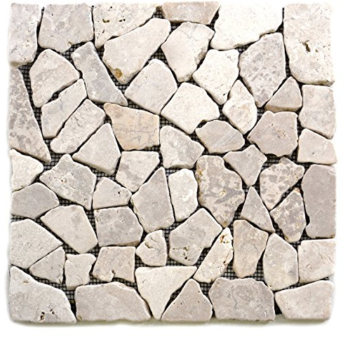 DIVERO 11 Fliesenmatten Naturstein Mosaik aus Marmor für Wand und Boden cremeweiß á 30 x 30 cm
