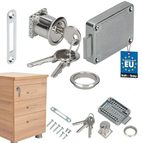KOTARBAU® Möbelschloss Regulierbar 15 – 40 mm Links und Rechst Aufschraubschloss mit 3 Schlüssel Zylinder-Möbelschloss Schrankschloss Schloss Schubladenschloss Nickel