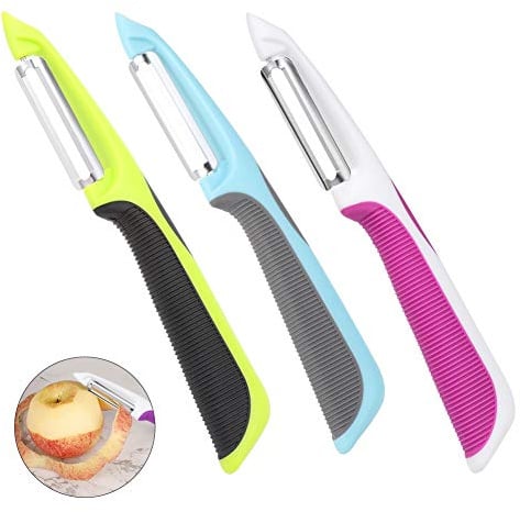 Obstschäler Sparschäler Universalschäler mit Stainless Blade, Ergonomischer Silikongrif für Gemüse Kartoffel und Karott Gemüseschäler, 3 Stück (Farbe 1)