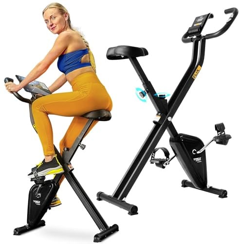 TREX SPORT Heimtrainer Fahrrad klappbar TX-320XB Flix | Hometrainer mit manuellem Reibungswiderstand | LCD-Display und Pulssensoren | 5-fach höhenverstellbarer Sitz | bis 100 kg belastbar | Schwarz