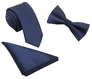 WANYING Herren Fliege & 6cm Schmale Krawatte & Einstecktuch 3 in 1 Sets Basic - Einfarbig