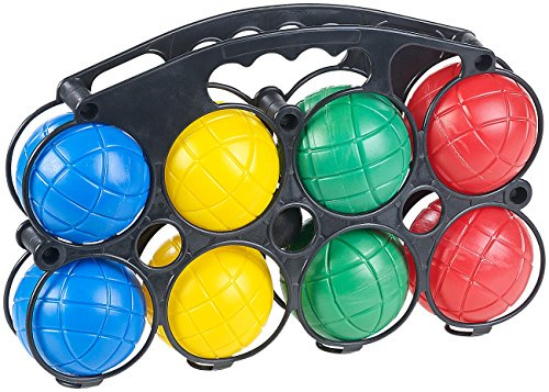 PEARL Boccia Spiel Kinder: Boule- & Boccia-Spiel mit 8 Kunststoff-Kugeln, Ziel-Kugel & Tragekorb (Outdoor, mit Kugeln für draußen, Sand)